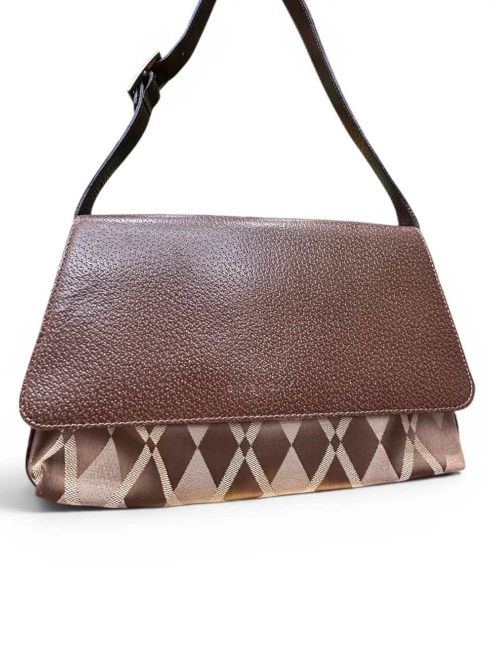 Givenchy Vintage 4G Monogram Shoulder Bag Brown Leather Flap Italy